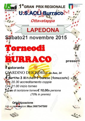 Il 21 novembre a Lapedona l’8a tappa del “Gran Prix regionale di burraco”
