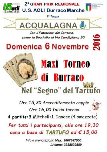 Il 6 novembre ad Acqualagna si recupera la settima tappa del Gran prix regionale di burraco