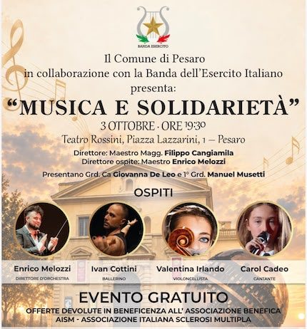 A Pesaro “Musica e solidarietà” con la Banda nazionale dell’Esercito Italiano